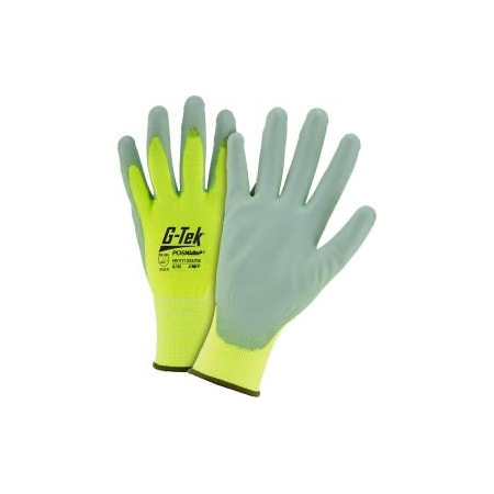 Pip Hi-Vis Coated Gloves, Polyurethane, Palm & Fingers, 2 Abrasion Level, Hi-Vis Yellow, M 12 PK HVY713SUTS/M